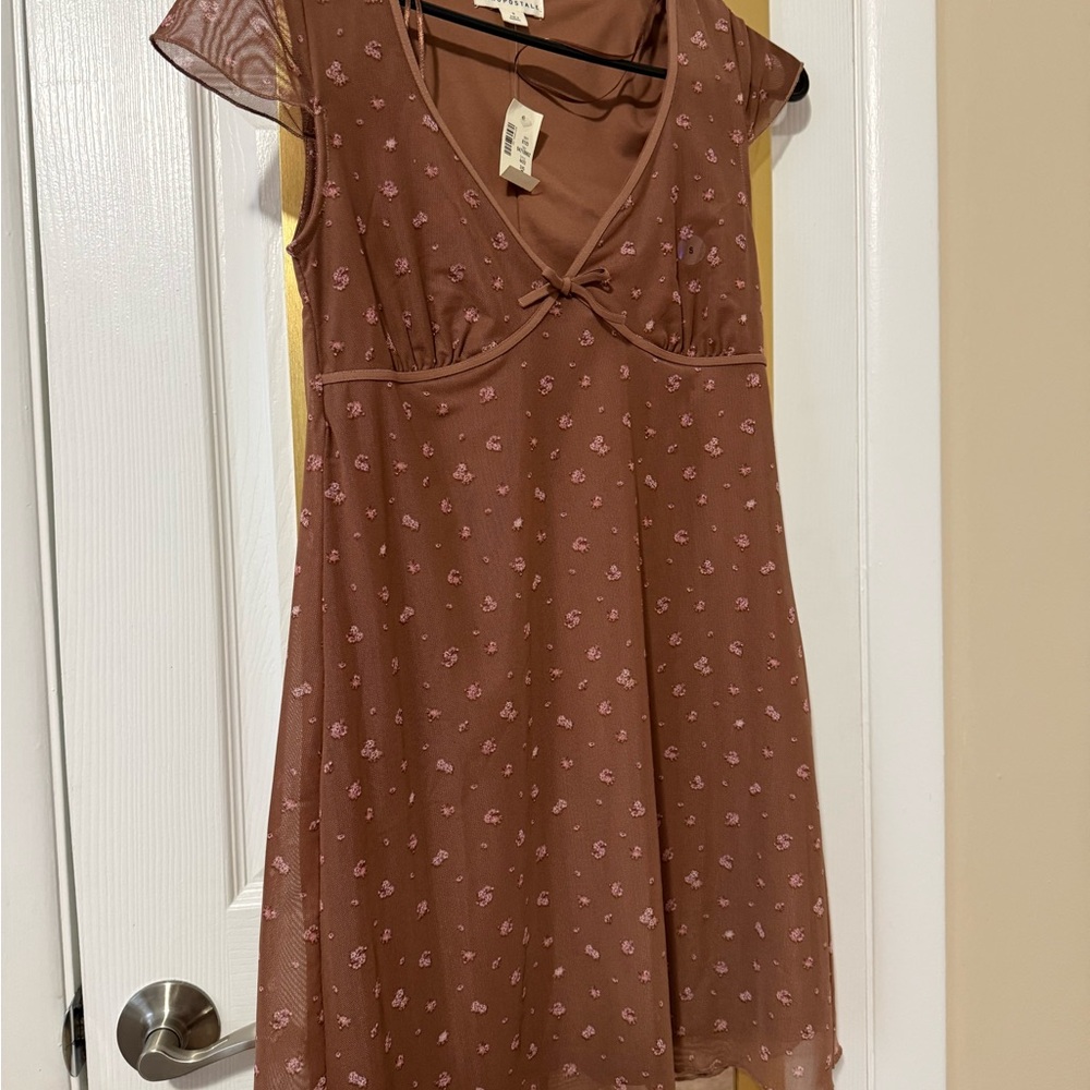 Aeropostale Brown Mini Dress with Pink Floral Accents